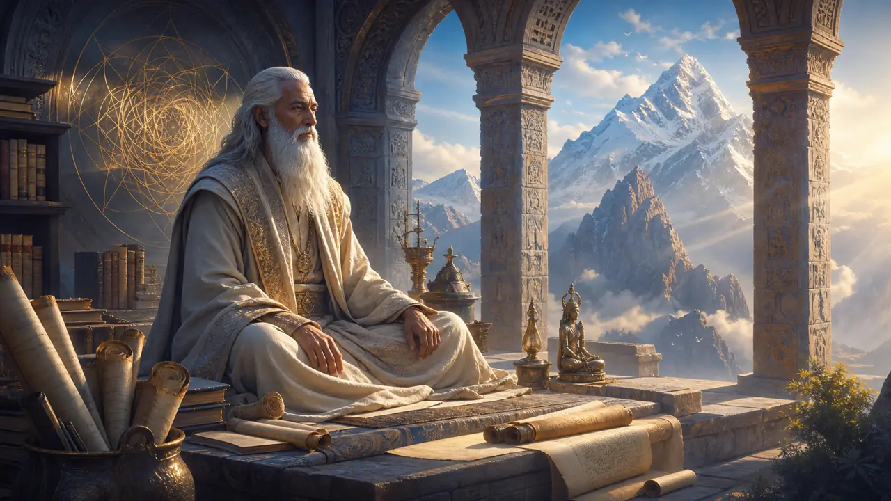 Maestro Djwhal Khul y la Jerarquía Espiritual en templo de sabiduría