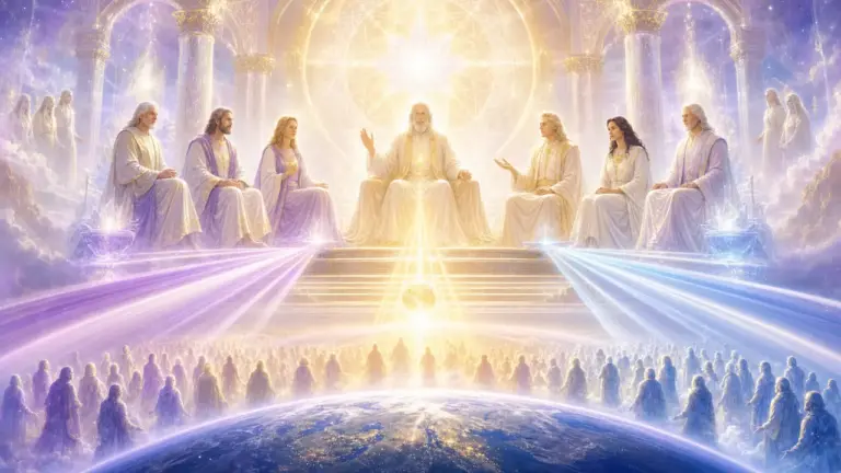 Jerarquía Espiritual y consejo de Maestros en templo de luz