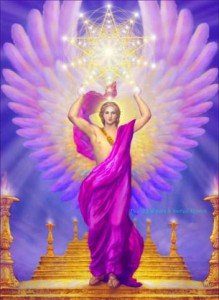 Arcángel Metatron con alas violetas en su templo
