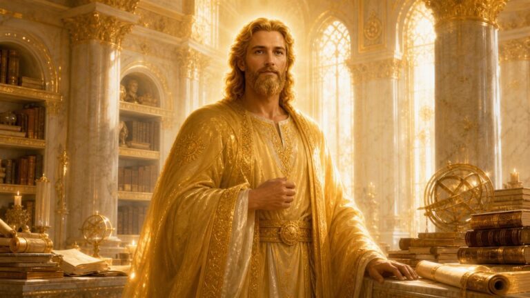 Lord Lanto como maestro del Segundo Rayo Dorado en un templo de sabiduría