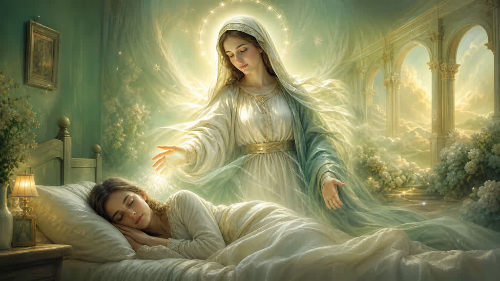 Escena onírica de consuelo espiritual al soñar con la Virgen
