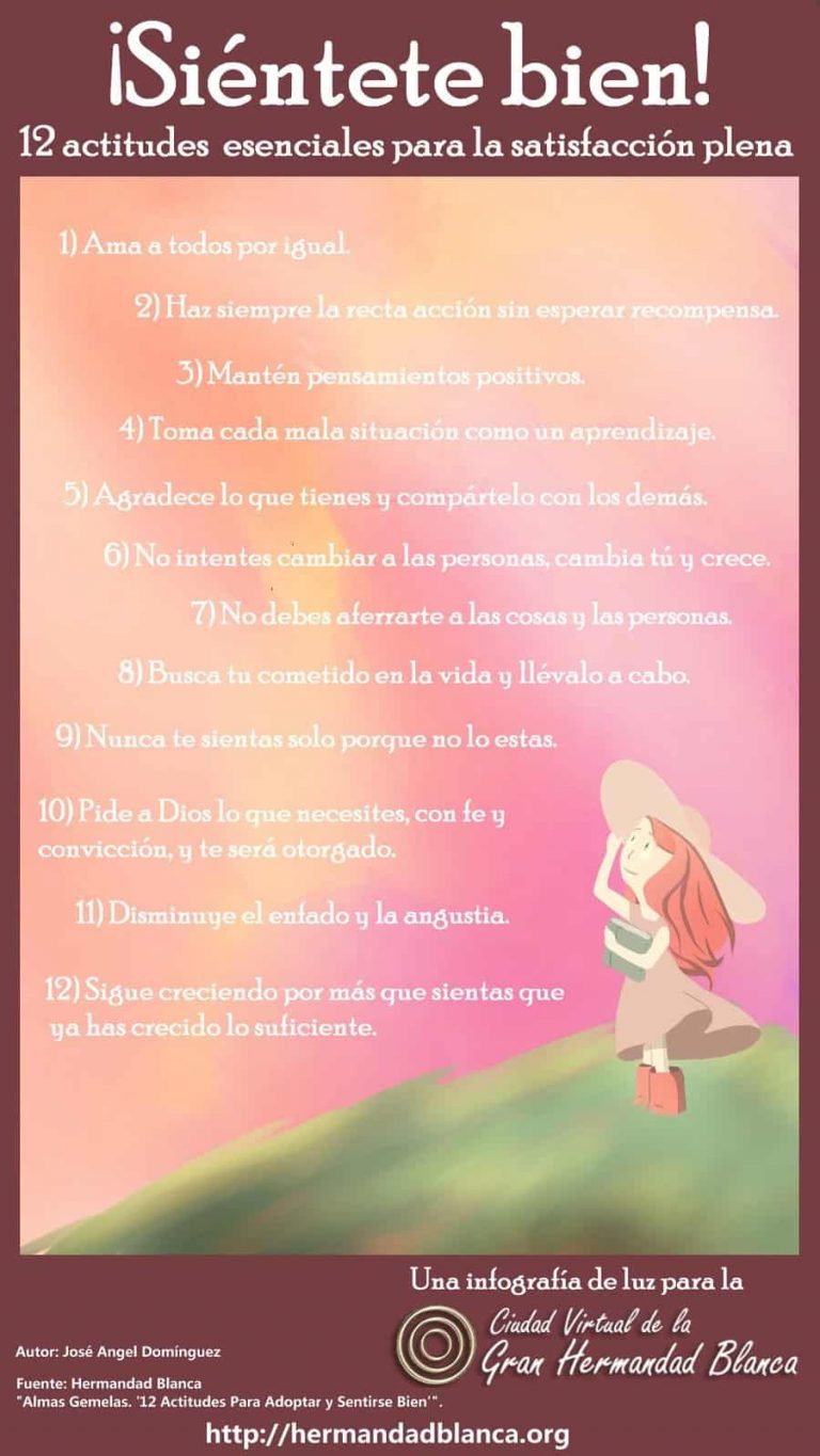 Infografía de Luz: ¡Siéntete bien! 12 actitudes esenciales para la satisfacción.
