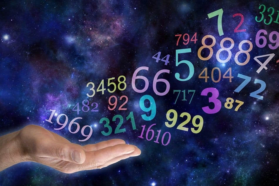 What do your Numbers mean – male hand palm up with a group   of random multicolored transparent numbers floating up and away on a wide deep space background with copy space - hermandadblanca.org