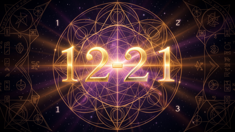 1221 significado espiritual número espejo angelical con geometría sagrada y luz dorada
