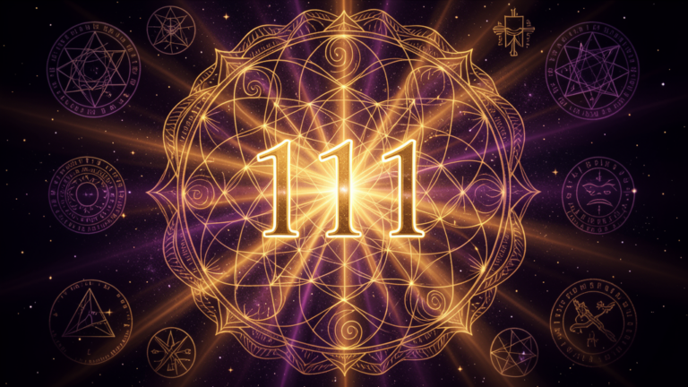 111 significado espiritual número angelical dorado en cosmos con geometría sagrada, numerología espiritual