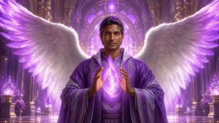Arcángel Zadquiel sosteniendo la llama violeta de transmutación