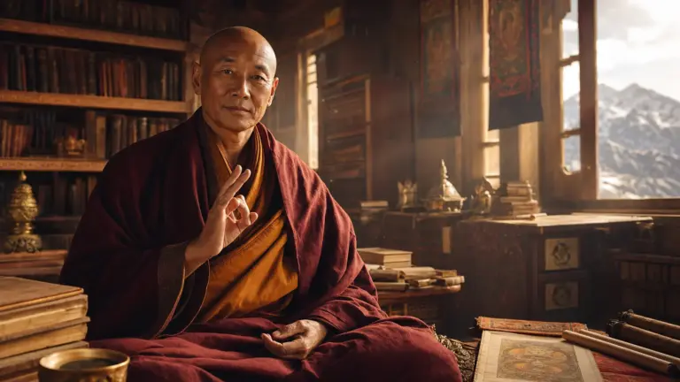 Maestro Djwhal Khul en una biblioteca monástica del Himalaya