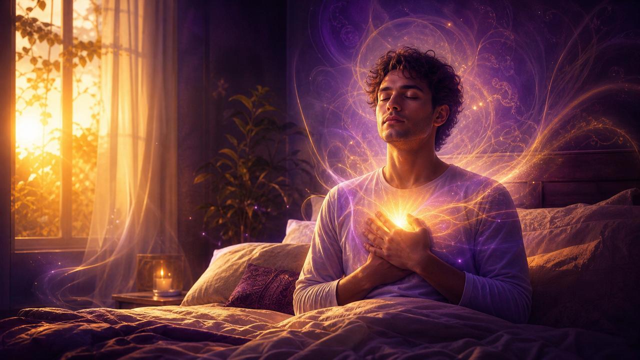 Transformación de la parálisis del sueño en experiencia de autoconocimiento con luz violeta y dorada