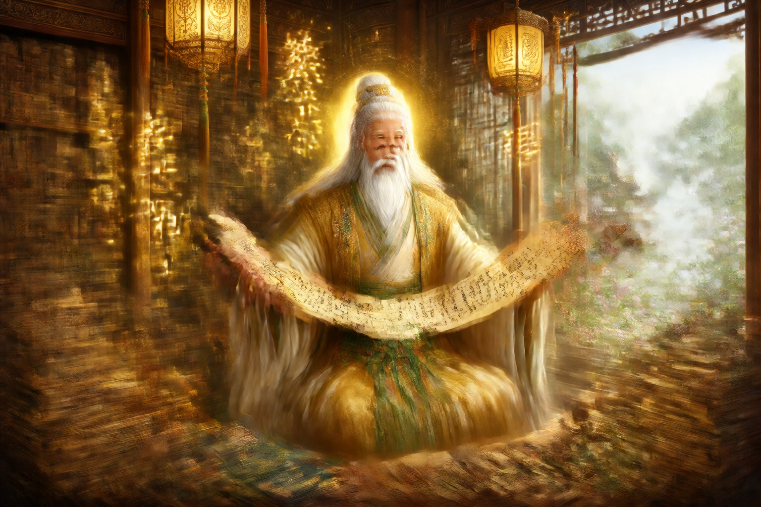 Lord Lanto Guardián de la Sabiduría Oriental en templo antiguo chino
