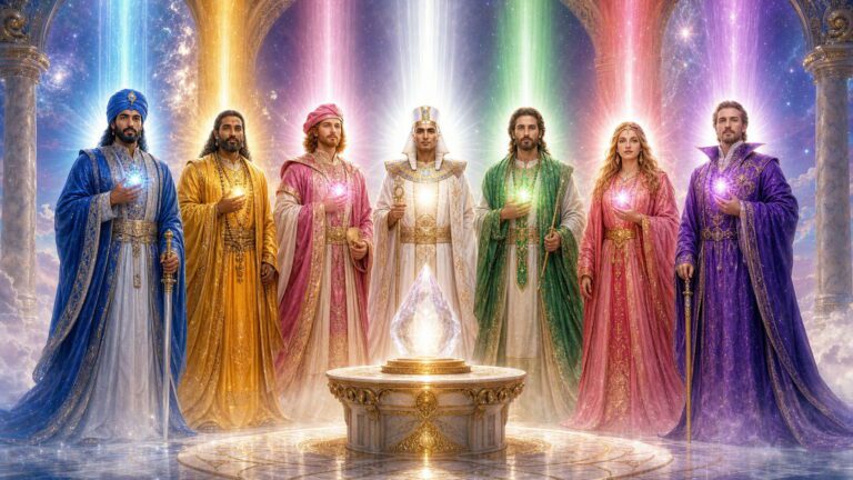 Los 7 Chohanes de los Maestros Ascendidos reunidos en consejo espiritual de luz