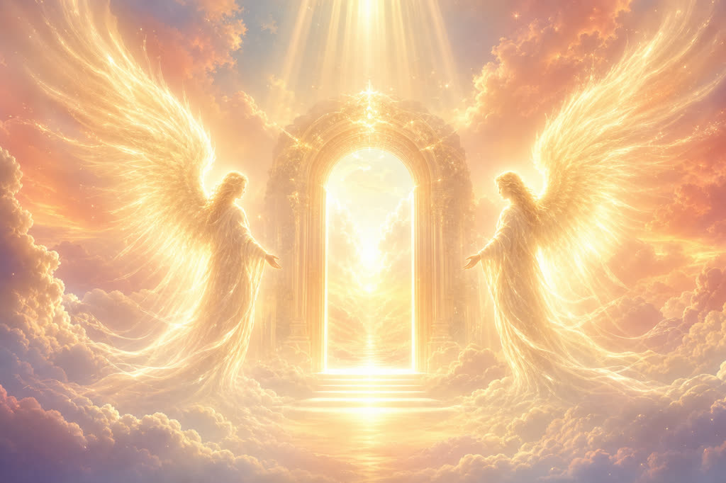 Portal de luz con presencia angelical protectora