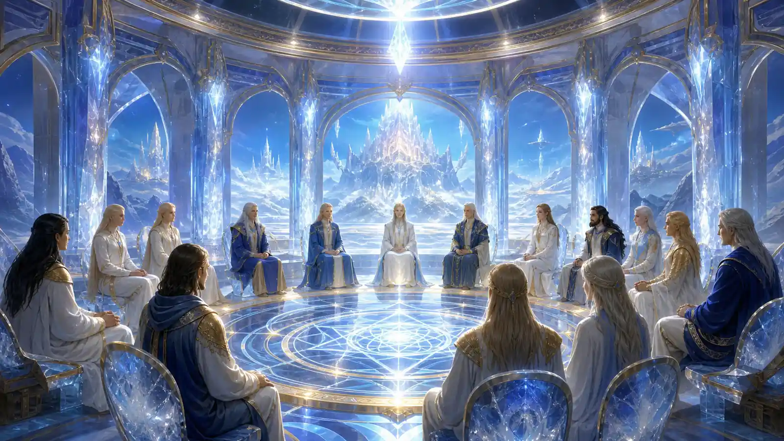 Consejo Lemuriano de la Luz en un templo cristalino de Telos