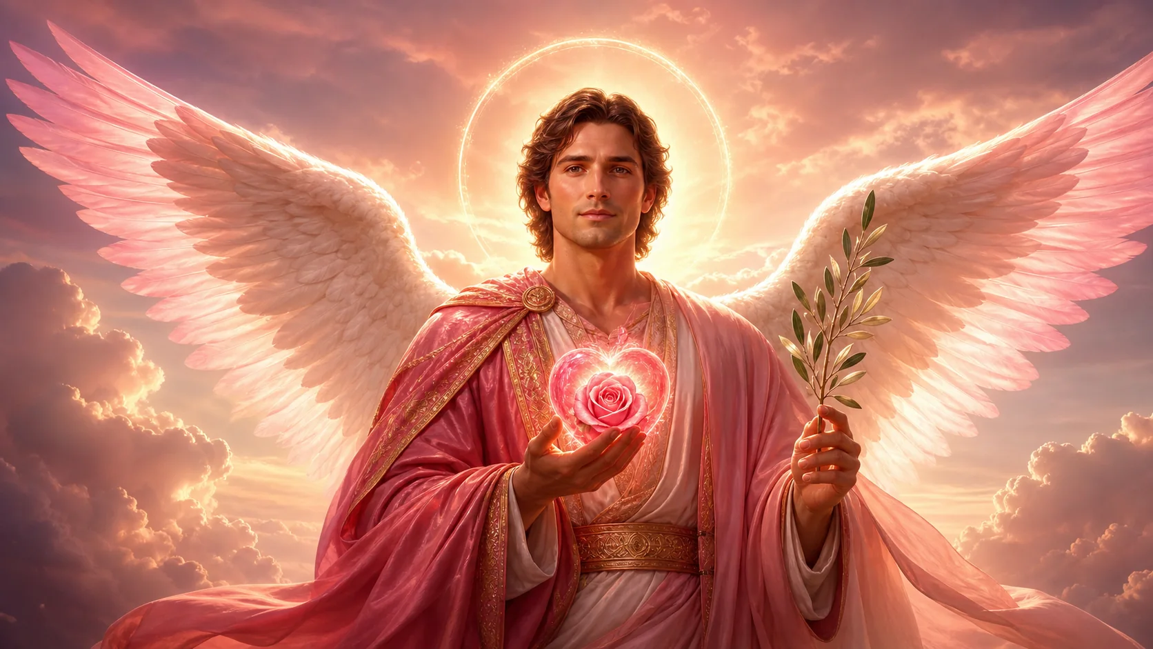 Arcángel Chamuel con el rayo rosa del amor divino como imagen destacada