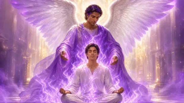 Meditación con frecuencias violetas como contraste frente al matiz lila más receptivo