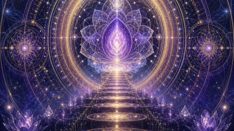 simbolismo del 770 con patrones celestiales, luz dorada y mandala espiritual