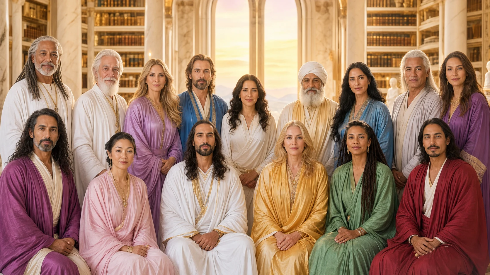 Maestros y Maestras Ascendidos reunidos en un retrato de grupo
