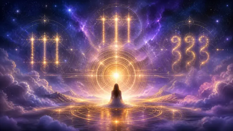 Secuencias numéricas luminosas y geometría sagrada asociadas a números maestros y señales espirituales