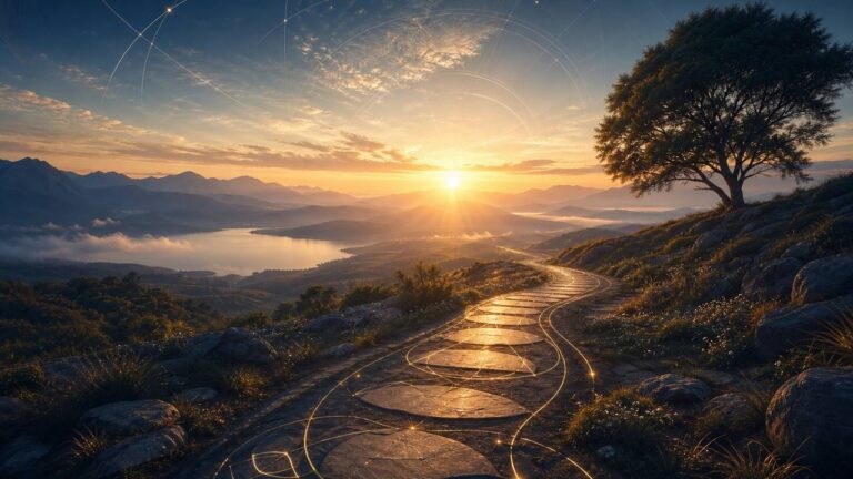 Camino simbólico al amanecer como imagen de la ruta de vida