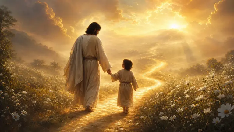 Padre e hijo caminando juntos por un sendero de luz dorada al amanecer como símbolo del vínculo espiritual de soñar con hijos
