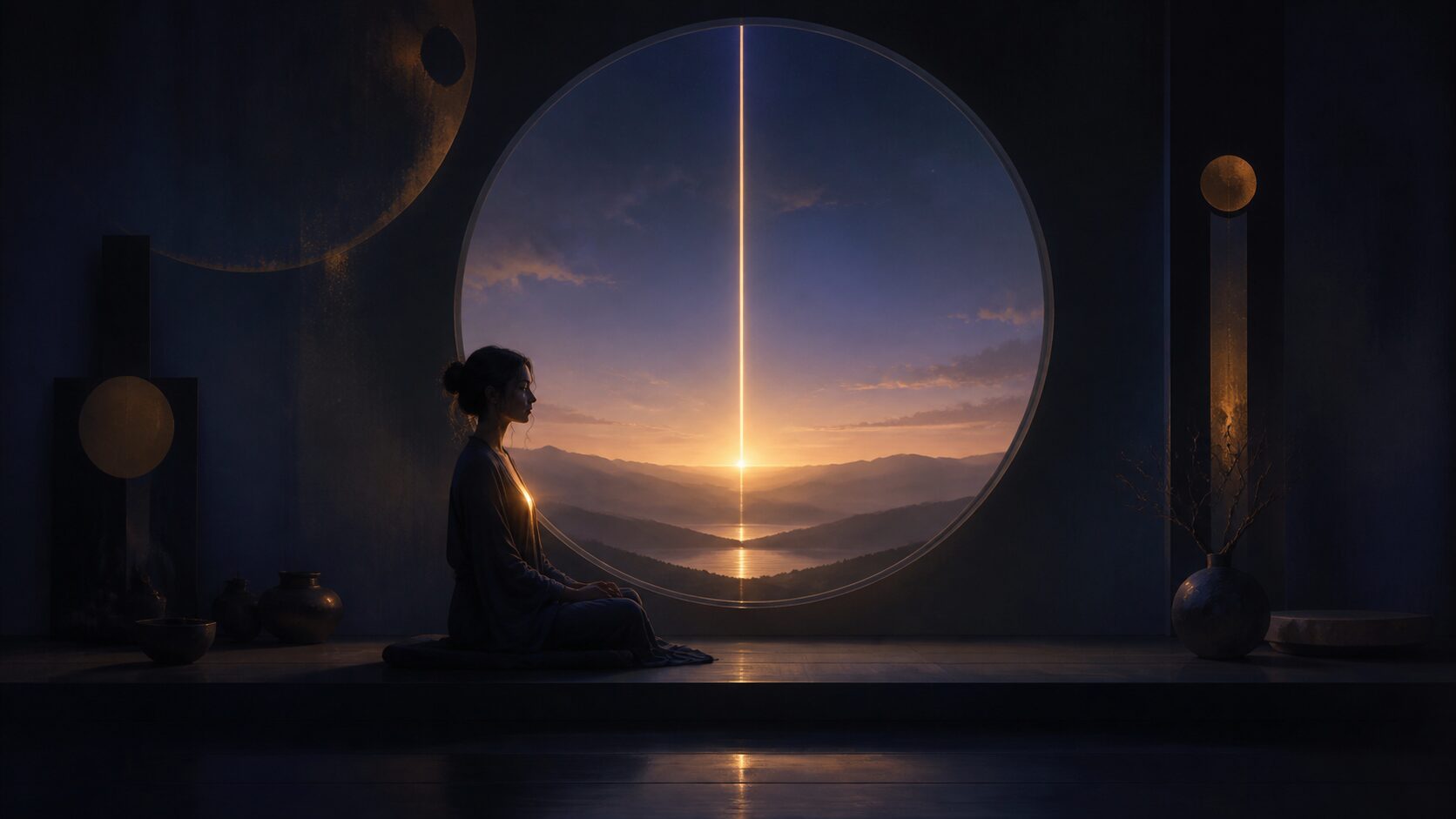 Persona en silencio ante un horizonte luminoso, imagen de contemplación y claridad interior
