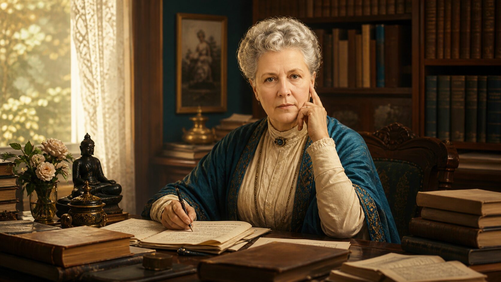 Annie Besant escribiendo en su estudio