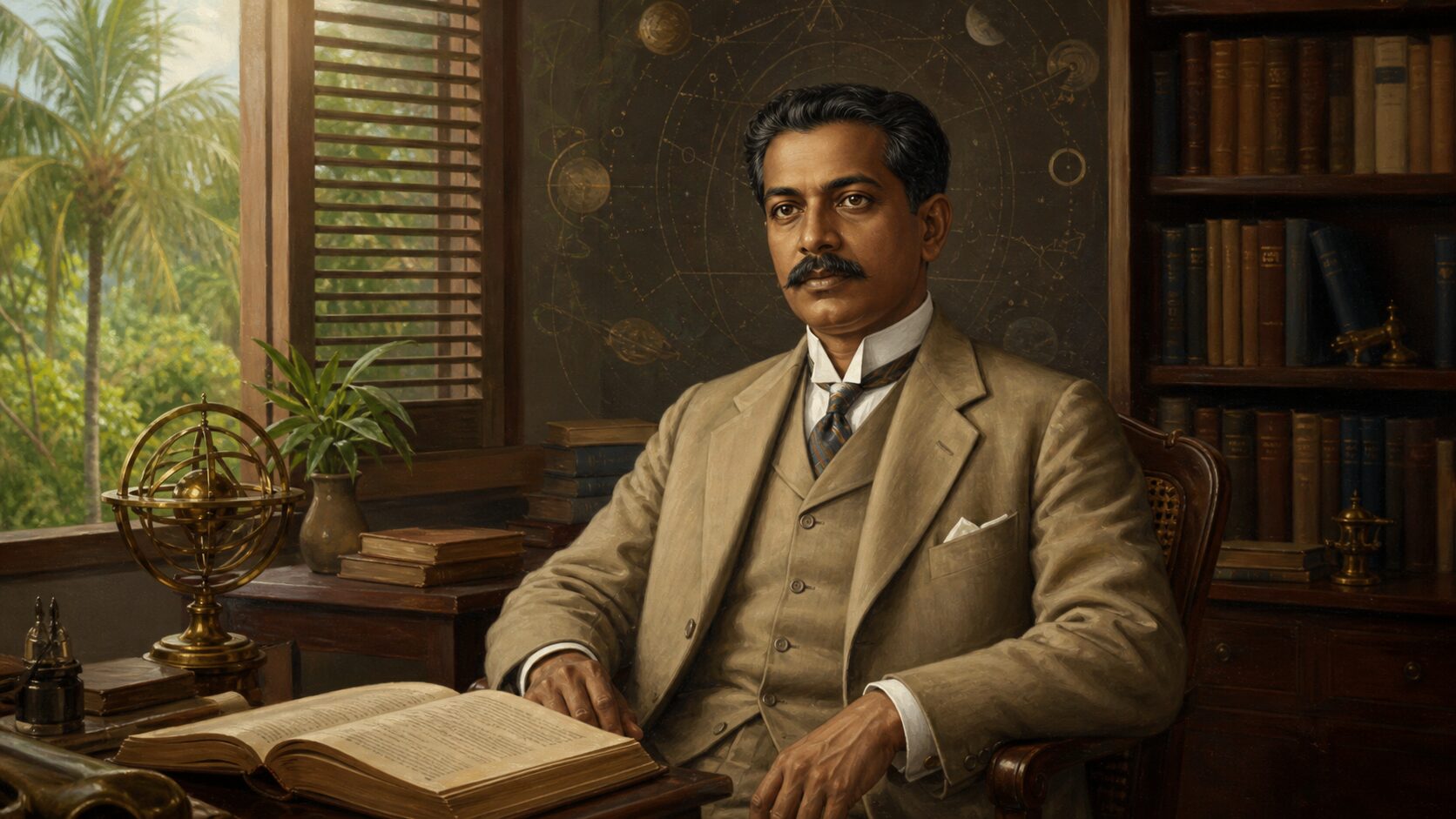 C. Jinarajadasa junto a un libro abierto